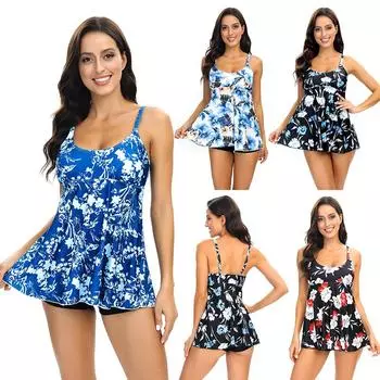 Европейский и американский новый танкини женская мода юбка с принтом свободный и тонкий консервативный купальник-боксер S