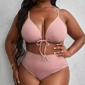 Европейский и американский новый треугольный купальник для пляжа бикини большого размера для женщин с высокой талией и большим размером талии для полных женщин, купальник бикини с высокой талией 0XL