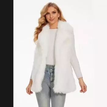 Европейский и американский новый женский жилет средней длины с искусственным мехом для тепла S белый