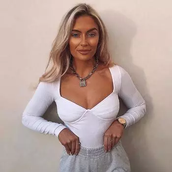 Европейский и американский однотонный универсальный сексуальный облегающий комбинезон с U-образным вырезом и длинными рукавами для женщин S белый