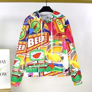 Европейский и американский осень новый повседневный модный веселый мультяшный рисунок граффити длинный рукав свитер с капюшоном тенденция 5XL