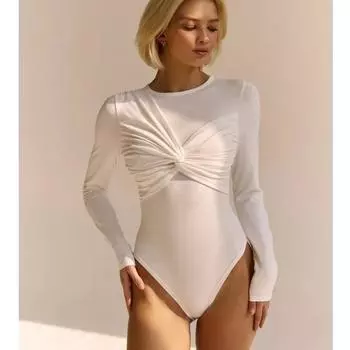 Европейский и американский осенне-зимний облегающий модный комбинезон с длинными рукавами и складками для женщин S