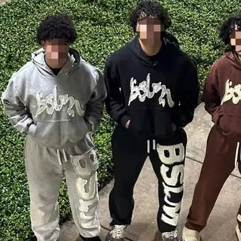 Европейский и американский осенне-зимний персонализированный уличный стиль хип-хоп вышитые буквы толстовка унисекс M чёрный