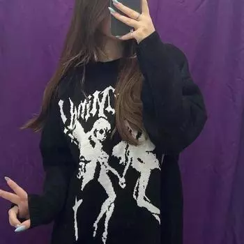 Европейский и американский осенне-зимний свободный свитер с круглым вырезом для мужчин и женщин M чёрный