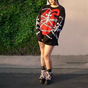 Европейский и американский осенне-зимний уличный ретро женский теплый круглый вырез свободный повседневный вязаный свитер M