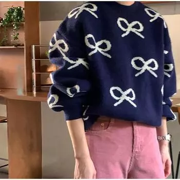 Европейский и американский осенне-зимний жаккардовый свитер с круглым вырезом и длинными рукавами, модный свободный повседневный свитер для женщин M серый