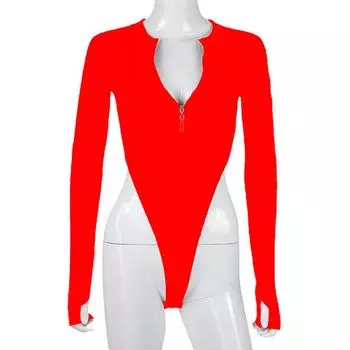 Европейский и американский осенне-зимний женский однотонный топ на молнии, комбинезон с облегающим низом для поездок на работу S чёрный