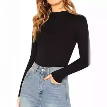 Европейский и американский осенний женский топ с длинным рукавом из молочного шелка приталенного кроя - высококачественная толстая рубашка с круглым вырезом Extra Large абрикосовый