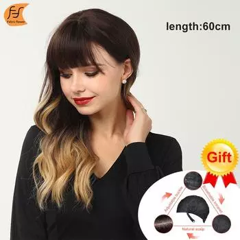 Европейский и американский парик из химического волокна, модный черный градиент, золотой, прямая челка, длинные вьющиеся волосы