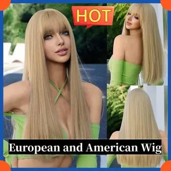 Европейский и американский парик, модный женский длинный парик с челкой