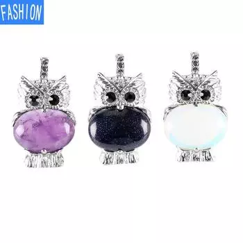 Европейский и американский прекрасный инкрустированный бриллиантами кулон в виде совы, ожерелье из натурального камня, летнее ожерелье с изображением животных для мужчин и женщин amethyst
