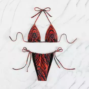 Европейский и американский принт, трехкомпонентное бикини: Самый продаваемый купальник вино красного