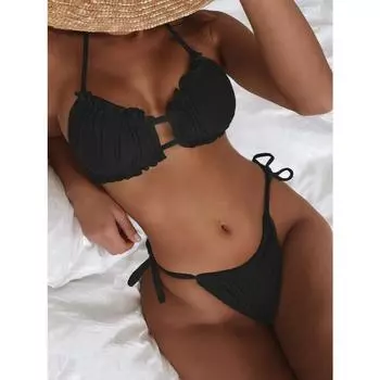 Европейский и американский раздельный купальник, сексуальный купальник, сплошной цвет, бикини с низкой талией S