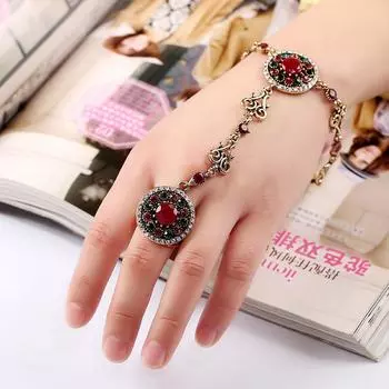 Европейский и американский ретро-браслет из национального ветрового сплава с резным кольцом и интегрированной цепочкой зелёный