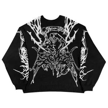 Европейский и американский ретро-персонаж аниме-мультфильма для мужчин и женщин, контрастный свободный вязаный свитер в готическом темном стиле M чёрный