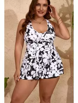 Европейский и американский ретро полосатый купальник бикини больших размеров с высокой талией 2024 4XL белый