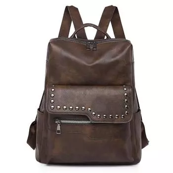 Европейский и американский ретро универсальный женский рюкзак высокого качества из мягкой искусственной кожи студенческий рюкзак модная дорожная сумка с заклепками для улицы чёрный