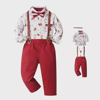 Европейский и американский рождественский костюм для мальчиков, комплект из двух частей: Праздничный наряд для малыша Size 130 / 5-6 years / 0.25kg красный