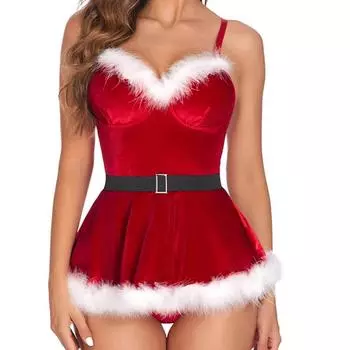 Европейский и американский рождественский пижамный комплект: Атласные подтяжки и сексуальные шорты M красный