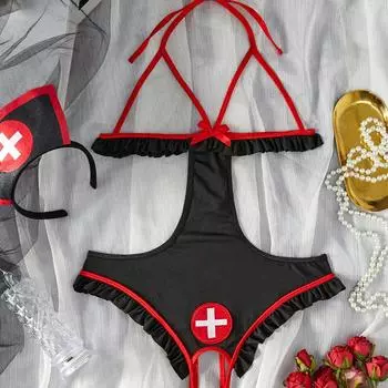 Европейский и американский сексуальный боди с вырезами, костюм горничной, медсестры для ролевых игр, комплект нижнего белья для женщин X-Large