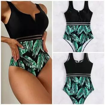 Европейский и американский сексуальный цельный женский купальник бикини с принтом S
