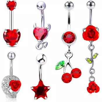 Европейский и американский сексуальный красный комплект из 6 предметов, двойные розы, длинное кольцо на пупке