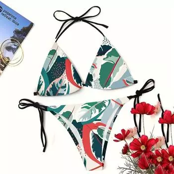 Европейский и американский сексуальный купальник на бретельках с цифровой печатью Бикини Трехточечный пляжный купальник S