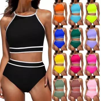 Европейский и американский сексуальный многоцветный купальник женский цельный купальник S чёрный