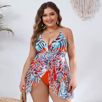 Европейский и американский сексуальный модный женский купальник с открытой спиной и сетчатым принтом большого размера 0XL разноцветный