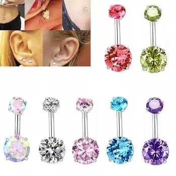 Европейский и американский сексуальный пирсинг, двойной циркон, кольцо для пупка, кольцо из нержавеющей стали, украшения для пупка, украшения для ногтей
