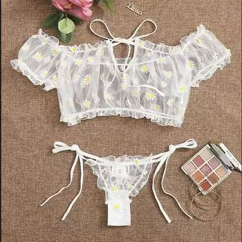 Европейский и американский сексуальный женский кружевной прозрачный комплект нижнего белья S
