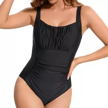 Европейский и американский сексуальный женский однотонный цельный купальник бикини S чёрный