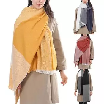 Европейский и американский шарф из искусственного кашемира, клетчатый теплый тканый шарф с кисточками, женский зимний шаль жёлтый