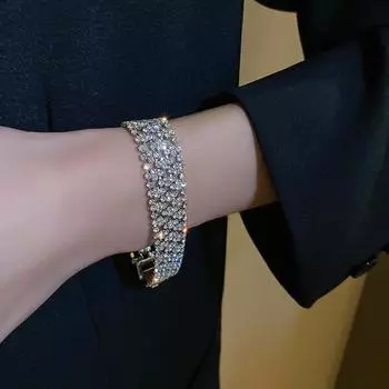 Европейский и американский широкий элегантный браслет с бриллиантами для женщин, преувеличенный дизайн, персонализированный браслет, ниша, браслет для женщин с темпераментом
