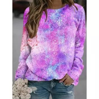 Европейский и американский стиль 2024 года, новый свитшот с круглым вырезом и контрастными рукавами с цветным принтом WA2 S