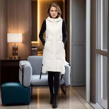 Европейский и американский стиль 5XL утолщенный плюс размер толстый M осенне-зимний хлопковый жилет длинный с капюшоном свободный хлопковый жилет женский M белый