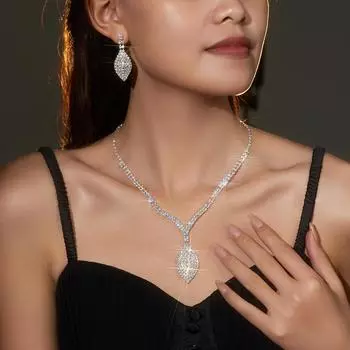 Европейский и американский стиль, блестящие ожерелья и серьги из двух частей, комплект из двух предметов, модные роскошные украшения для ушей в виде листа