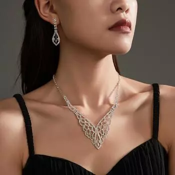 Европейский и американский стиль, блестящие ожерелья и серьги из двух частей, комплект из двух предметов, модное ожерелье-бабочка, украшения для ушей