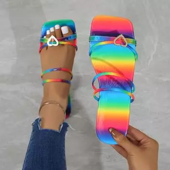 Европейский и американский стиль, большой размер, соответствие цветов, лето 2024, новая квадратная головка, модная, две насадки, один символ, женская швабра с толстым дном 36 разноцветный