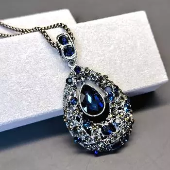 Европейский и американский стиль, цепочка для свитера, женское высококачественное длинное ожерелье, легкая роскошная универсальная подвеска с кисточкой на осень и зиму синий