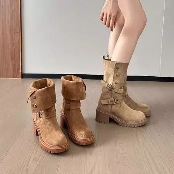 Европейский и американский стиль, два вида одежды, сложенные ботинки Martin для женщин, осень 2024, новые ботинки знаменитостей в Интернете, универсальные ретро-ботинки для мотоциклистов, прилив send 6 heel stickers to send a pair of shoes