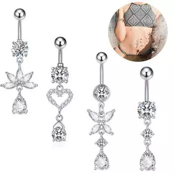 Европейский и американский стиль, инкрустация бабочкой, циркон, кольцо из нержавеющей стали для пупка, ювелирные изделия для пирсинга
