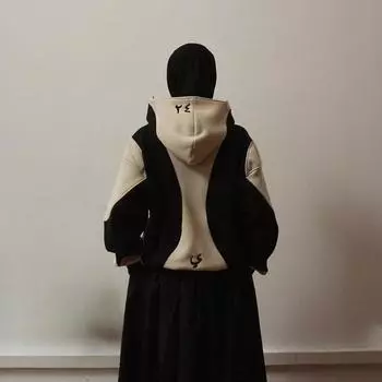 Европейский и американский стиль Ins осень-зима цветные блоки сращивание уличная повседневная молния вышитые буквы толстовка с капюшоном M синий