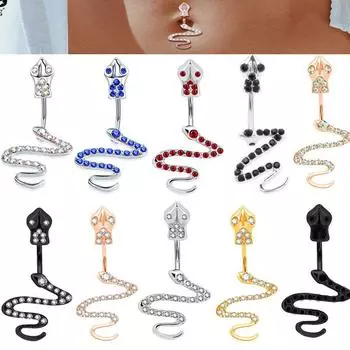 Европейский и американский стиль, кольцо со змеей и бриллиантом в виде пупка, пряжка для пупка, многоцветный вариант, вакуумный гвоздь для пупка из нержавеющей стали