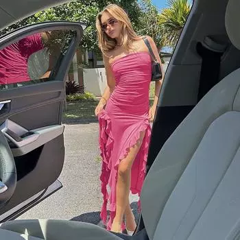 Европейский и американский стиль, летнее новое стильное кружевное платье с открытыми плечами в виде медузы, сексуальная горячая женская одежда для девушек S розы красного