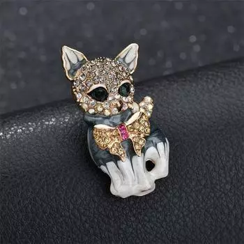 Европейский и американский стиль мода личность милый зеленый глаз котенок брошь сплав горный хрусталь капает масло одежда корсаж