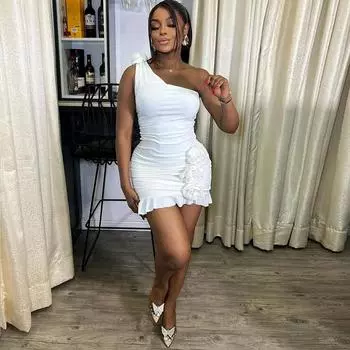 Европейский и американский стиль модная женская однотонная сексуальная юбка без рукавов с покатым воротником и открытыми ягодицами рюкзака повседневная юбка L белый