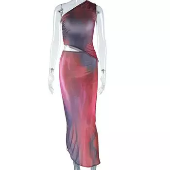 Европейский и американский стиль модный женский комплект из двух частей юбки, сексуальный скошенный плечевой пояс без рукавов жилет полуюбка комплект для женщин L