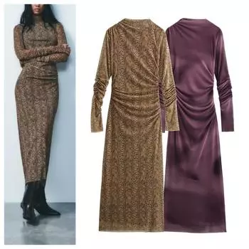 Европейский и американский стиль, новый стиль, воротник-стойка, темперамент, универсальное плиссированное платье из тюля, женское модное облегающее длинное платье XS