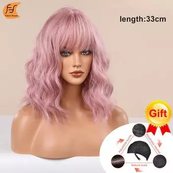 Европейский и американский стиль с челкой, очаровательные вишнево-розовые короткие вьющиеся волосы, натуральный женский парик из химического волокна